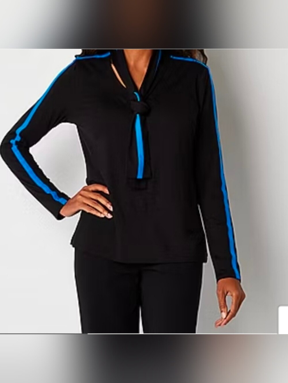 Liz Claiborne Sporty Black with Blue Striping Long Sleeve Top NWT
